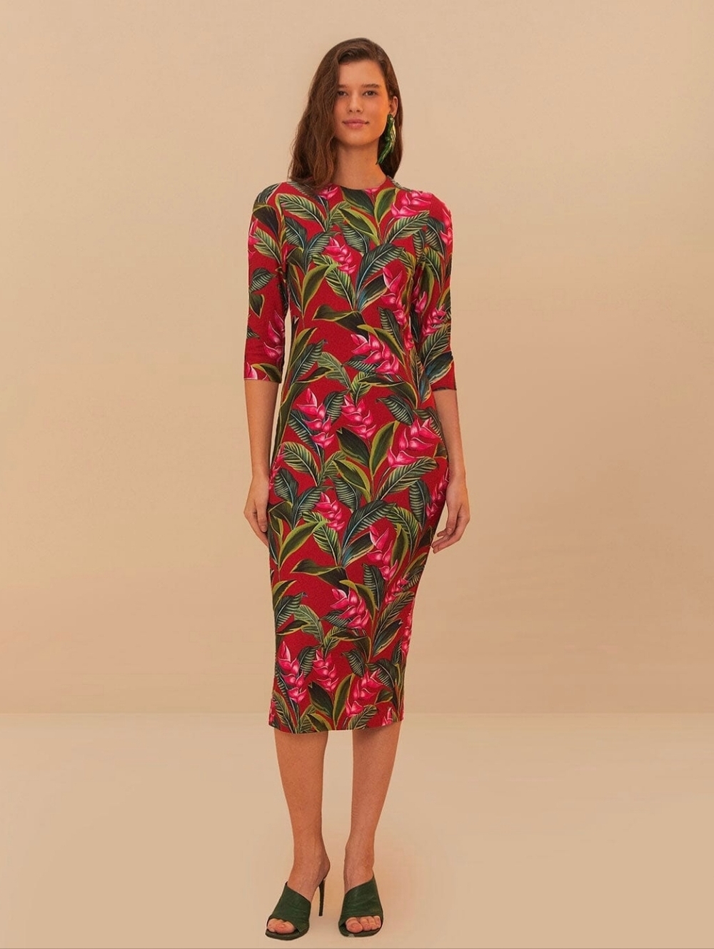NWT FARM Rio Red Dream Garden Jersey Midi Dress